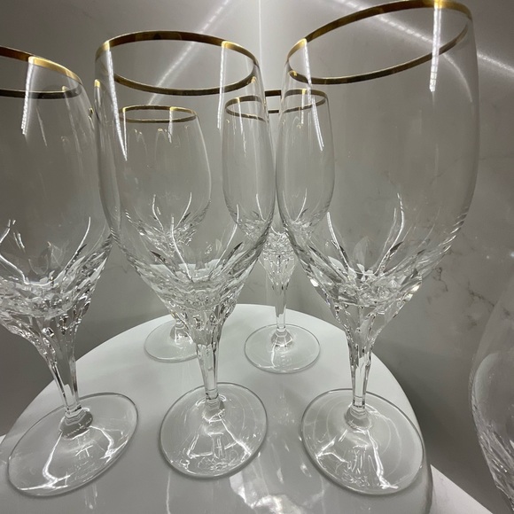 Gorham Crystal Diamond Wine Glasses With Gold Rims set of 8 - Picture 4 of 11